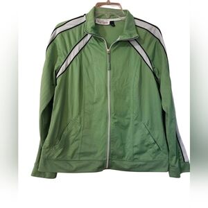 VTG Oleg Cassini Full Zip Track Jacket Athleisure Lime Green/Blk/Wh Size Large